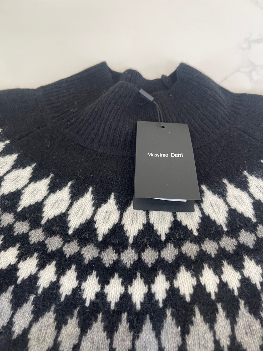 Massimo Dutti Black and Ivory Jacquard Yoke Crewneck Sweater - Picture 8 of 12